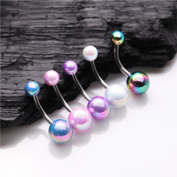 Detail View 1 of 5 Pcs of Assorted Color Aurora Coated Ball Belly Button Ring Package
